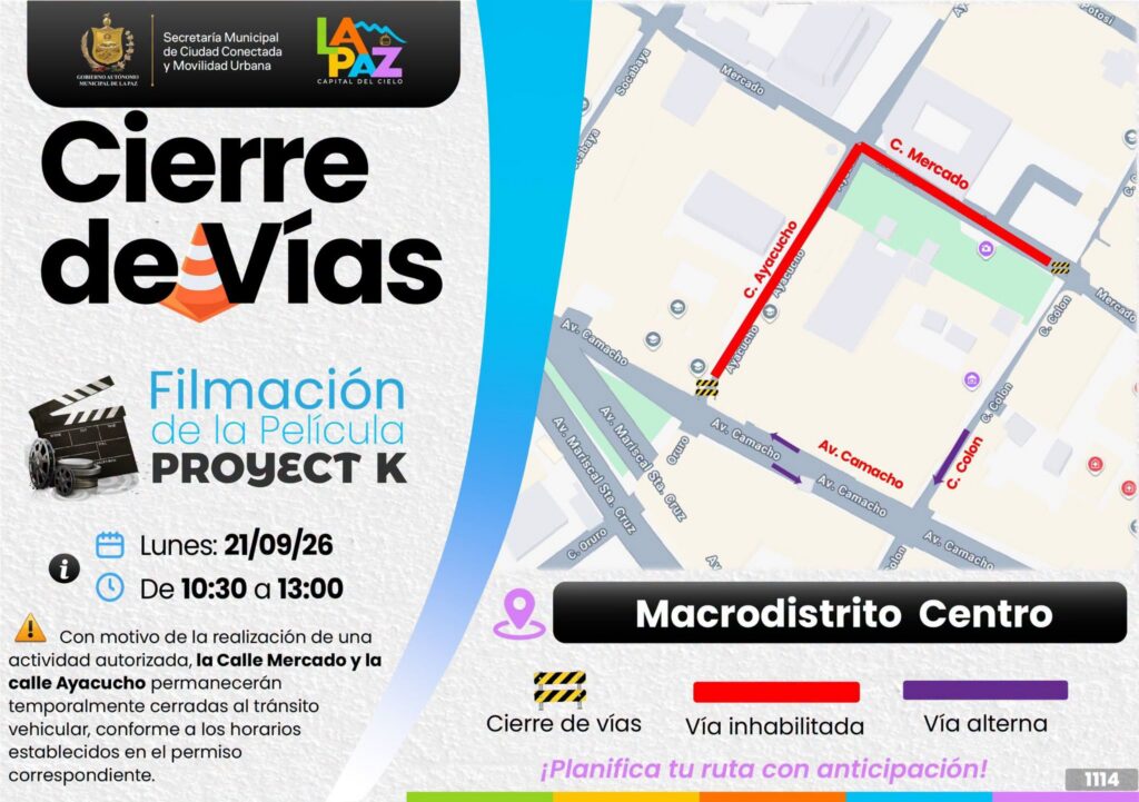 Cierre temporal de calles en La Paz por filmación este lunes
