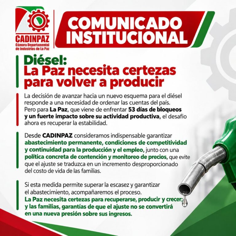 Industriales paceños apoyan la eliminación de la subvención al diésel