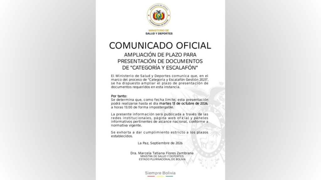 Plazo para documentación de Categoría y Escalafón se extiende hasta el 13 de octubre