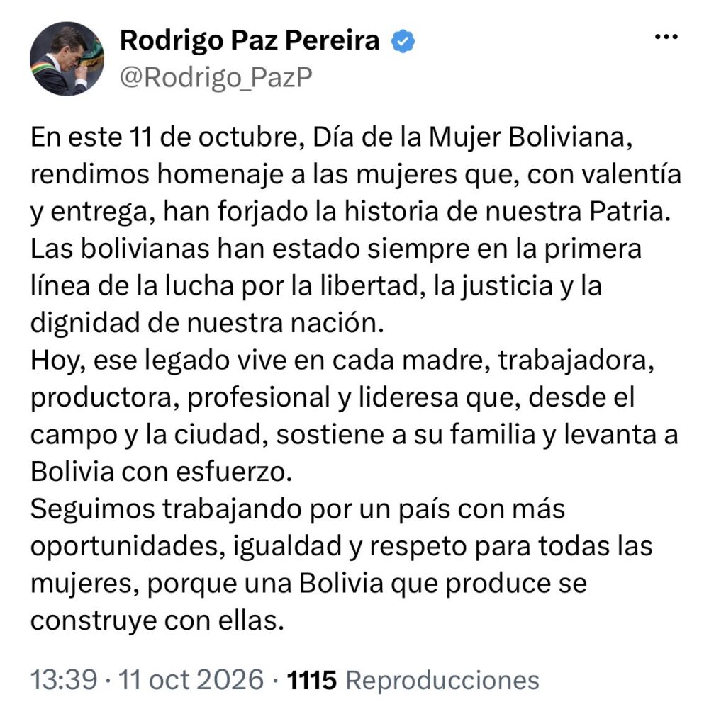 Rodrigo Paz rinde homenaje a las mujeres y aboga por la igualdad en Bolivia