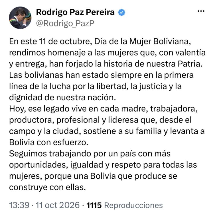 Rodrigo Paz rinde homenaje a las mujeres y aboga por la igualdad en Bolivia
