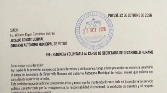 Alejandra Sivila deja su cargo en la Alcaldía de Potosí